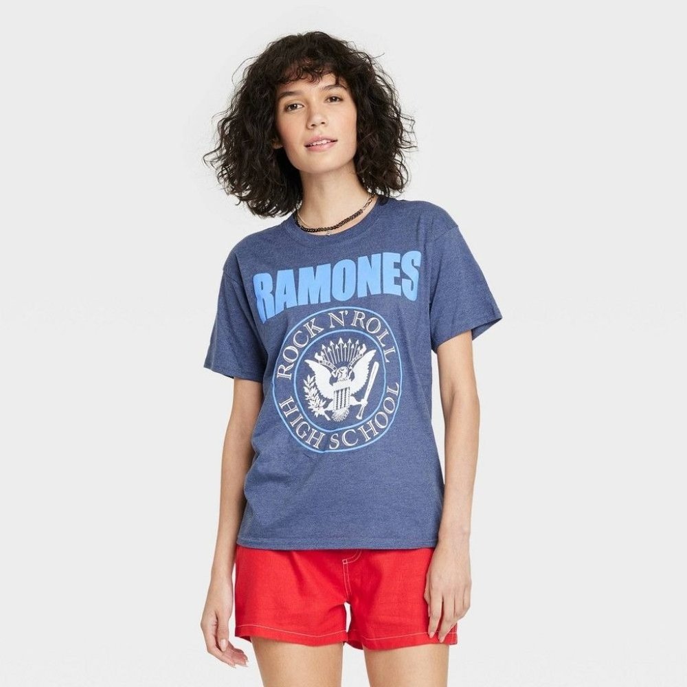 Women's Ramones Collegiate Short Sleeve Graphic Boyfriend T-Shirt Blue Size M Me